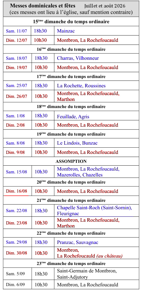 Horaires des messes dominicales.