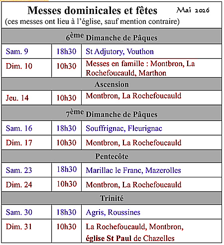Horaires des messes dominicales.