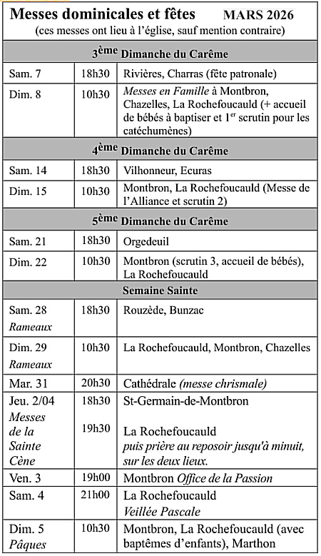 Horaires des messes dominicales.